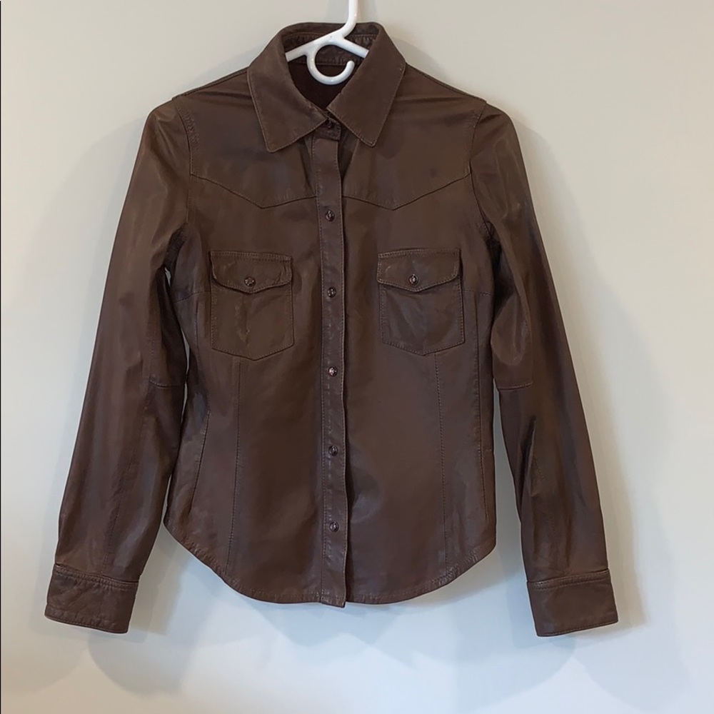Brown Leather Shirt Jacket